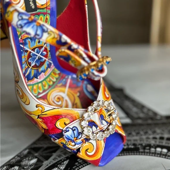 Dolce & Gabbana unique sling back sandals heels colorful luxury shoes rare - Picture 6 of 12